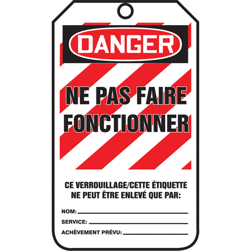Lockout Tags, Plastic, 3-3/8" W x 5-5/8" H, French Auto-Cam