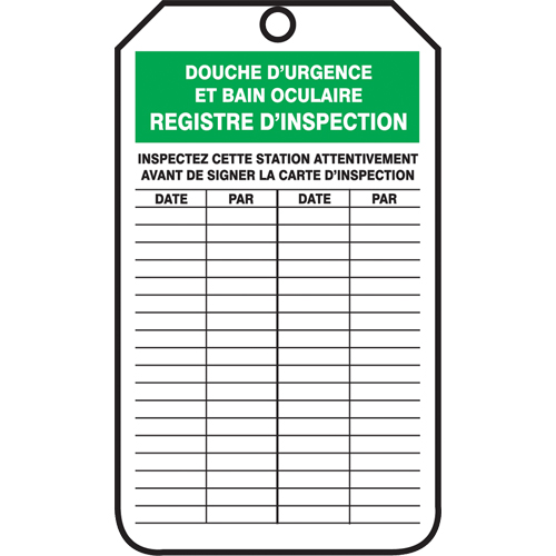 &eacute;tiquettes de s&eacute;curit&eacute; d'inspection et de contr&ocirc;le de l'&eacute;tat de l'&eacute;quipement, Papier cartonn&eacute;, 3-1/8" la x 5-7/8" h, Français Auto-Cam