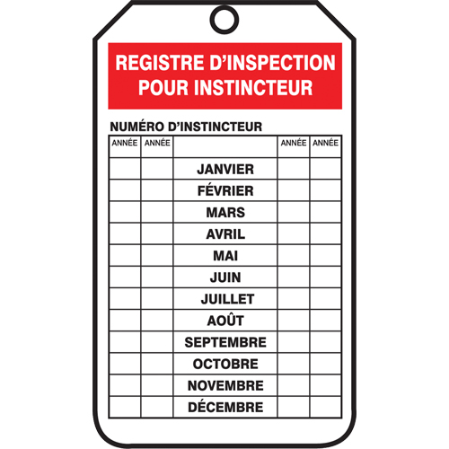 &eacute;tiquettes de s&eacute;curit&eacute; d'inspection et de contr&ocirc;le de l'&eacute;tat de l'&eacute;quipement, Plastique, 3-1/8" la x 5-7/8" h, Français Auto-Cam