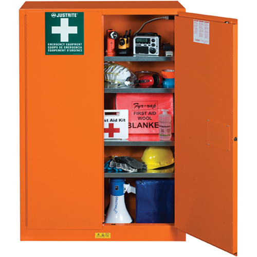Armoires de rangement pour pr&eacute;paration aux situations d'urgence, Acier, 4 Tablettes, 65" h x 43" la x 18" P, Orange Auto-Cam
