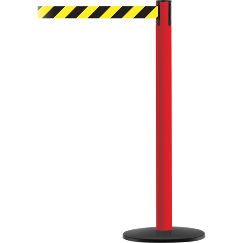 Advance TensaBarrier&reg; Barrier Post, Steel, 36" H, Black/Yellow Tape, 7.5' Tape Length Auto-Cam