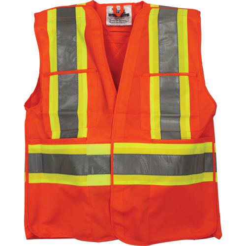 Traffic Safety Vest, High Visibility Orange, Medium/Small, Polyester Auto-Cam