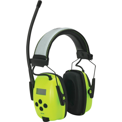 Howard Leight Sync Radio Hi-Visibility Earmuffs, Headband Style, 25 dB Auto-Cam