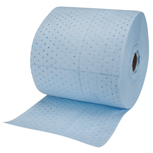Premium Blue Bonded Sorbent Pads, Heavyweight, 150' L x 15" W, 25 gal. Absorbancy Auto-Cam