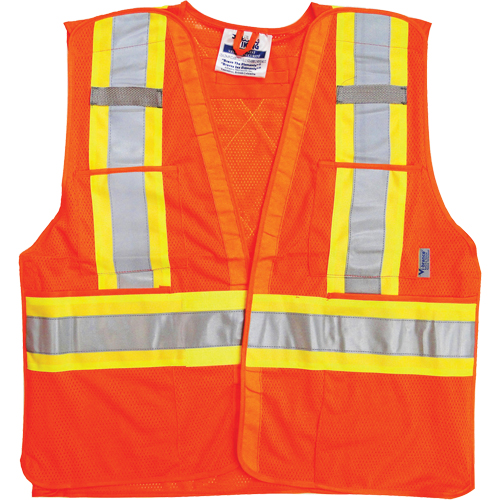 Traffic Safety Vest, High Visibility Orange, Large/X-Large, Polyester Auto-Cam