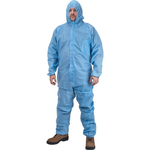 Premium Hooded Coveralls, 3X-Large, Blue, Polypropylene Auto-Cam
