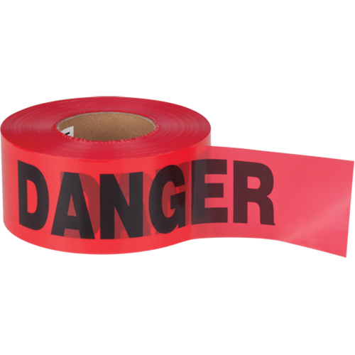 "Danger" Barricade Tape, Bilingual, 3" W x 1000' L, 1.5 mils, Black on Red Auto-Cam