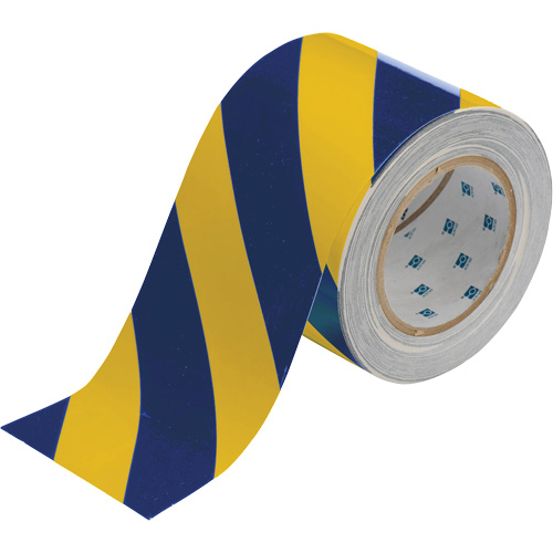 ToughStripe&reg; Floor Marking Tape, 4" x 100', Polyester, Blue and Yellow Auto-Cam