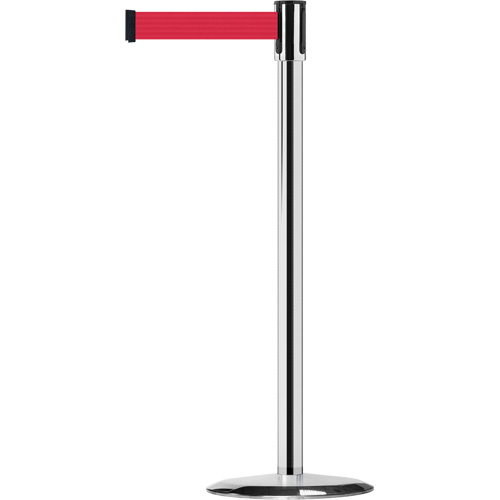 Slimline TensaBarrier&reg; Barrier Post, Steel, 38" H, Red Tape, 7.5' Tape Length Auto-Cam