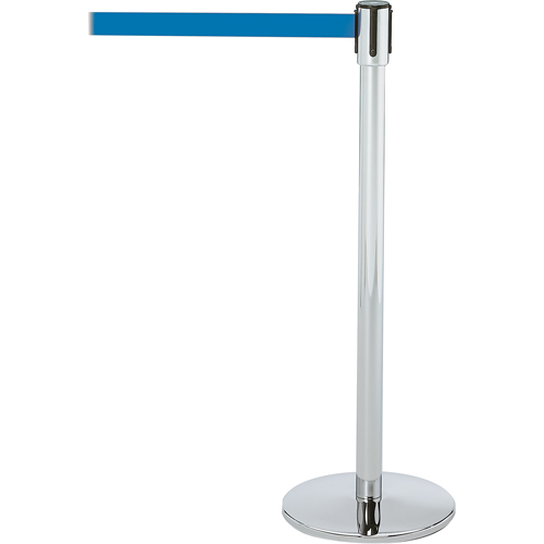 Montant pour barri&egrave;re Slimline TensaBarrier, Acier, 38" h, Ruban Bleu, Longueur du ruban 7,5' Auto-Cam