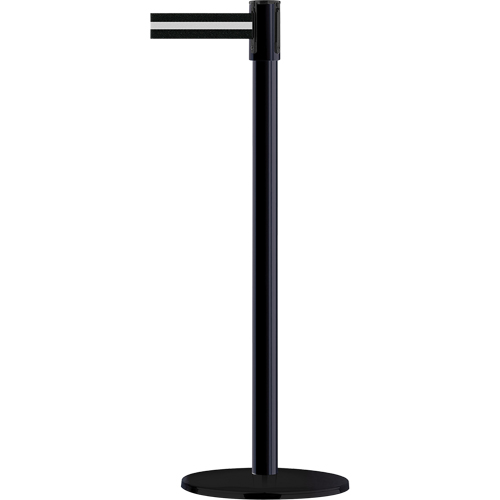 Slimline TensaBarrier&reg; Barrier Post, Steel, 38" H, Black/White Tape, 7.5' Tape Length Auto-Cam