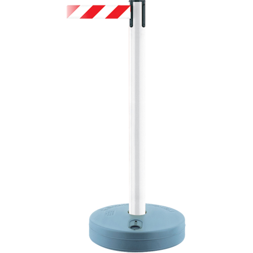 Outdoor TensaBarrier&reg; Barrier Post, Plastic, 37" H, White/Red Tape, 13' Tape Length Auto-Cam