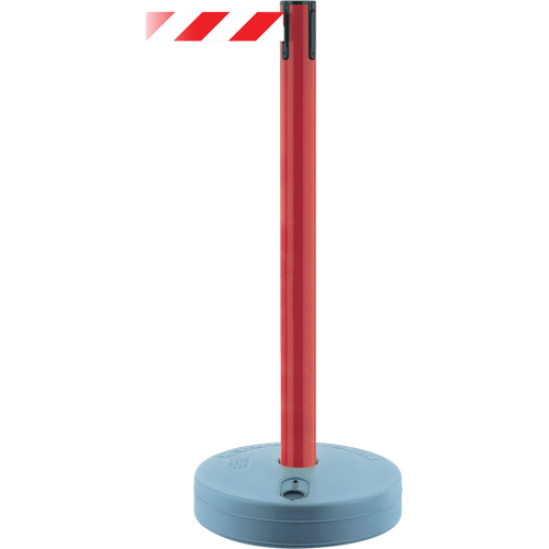 Outdoor TensaBarrier&reg; Barrier Post, Plastic, 37" H, White/Red Tape, 13' Tape Length Auto-Cam