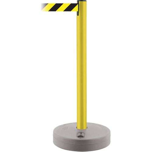 Outdoor TensaBarrier&reg; Barrier Post, Plastic, 37" H, Black/Yellow Tape, 13' Tape Length Auto-Cam