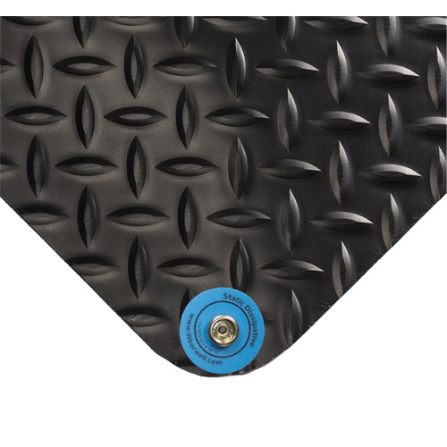 Electrically Conductive Mat No.786, 4' W x 10' L x 15/16" T, PVC, Diamond, Black Auto-Cam