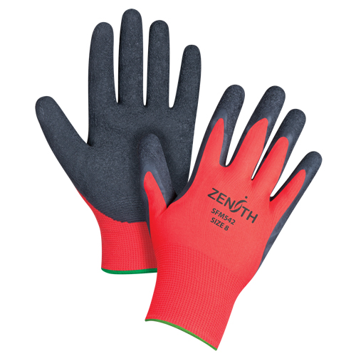 Gants enduits &agrave; prise cr&ecirc;p&eacute;e noir & rouge, 8/Moyen, R&ecirc;vetement Latex de caoutchouc, Calibre 13, Enveloppe en Polyester Auto-Cam