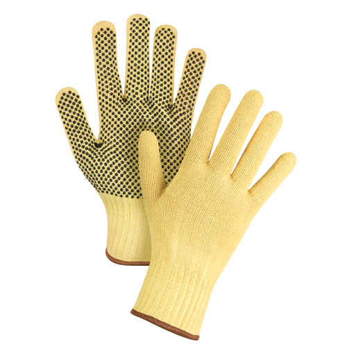 Gants tricot&eacute;s sans couture &agrave; pois, Taille Grand/9, Calibre 7, Rev&ecirc;tement PVC, Enveloppe en Kevlar, ASTM ANSI niveau A2/EN 388 niveau 3 Auto-Cam