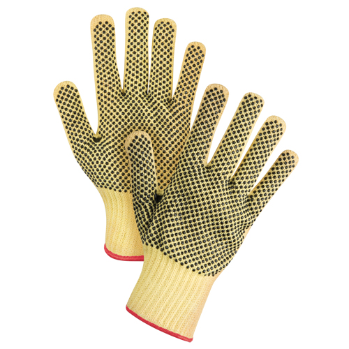 Gants tricot&eacute;s deux c&ocirc;t&eacute;s, sans couture, &agrave; pois, Taille Petit/7, Calibre 7, Rev&ecirc;tement PVC, Enveloppe en Kevlar, ASTM ANSI niveau A2/EN 388 niveau 3 Auto-Cam