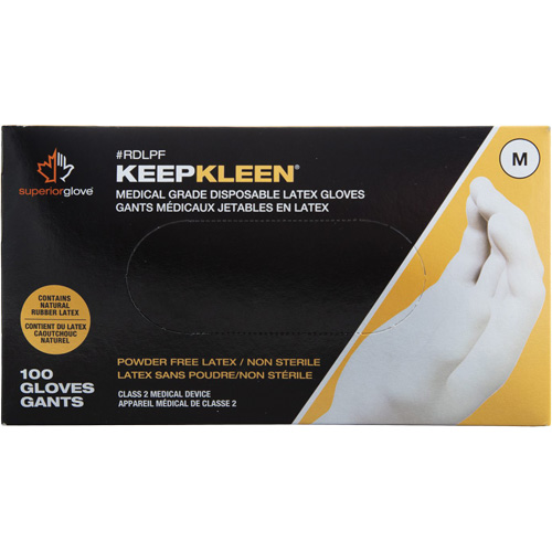 KeepKleen&reg; Disposable Medical Exam Grade Gloves, Large, Latex, 5-mil, Powder-Free, White, Class 2 Auto-Cam