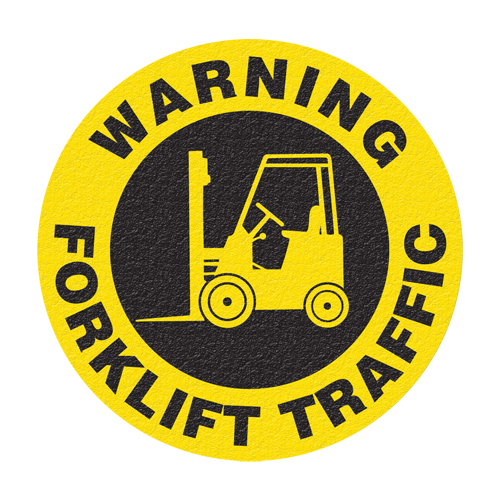 "Warning Forklift Traffic" Floor Sign, Adhesive, English with Pictogram Auto-Cam