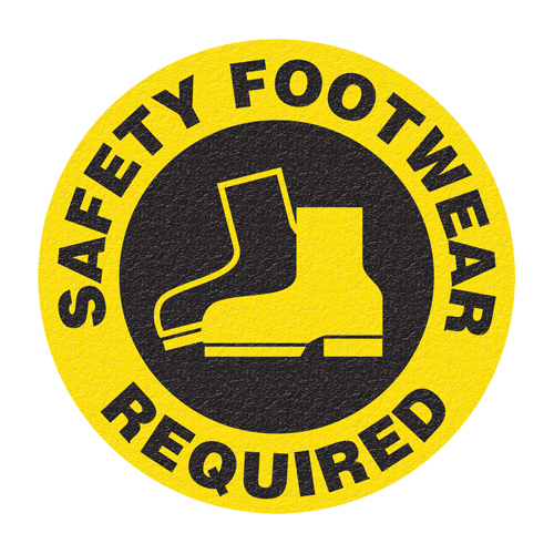 "Safety Footwear" Floor Sign, Adhesive, English with Pictogram Auto-Cam