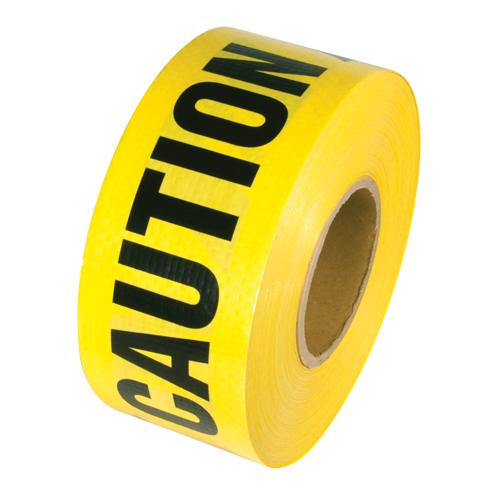 Reinforced Grade Barricade Tape, English, 3" W x 500' L, 5 mils, Black on Yellow Auto-Cam