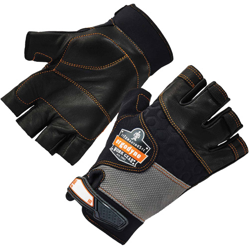 Gants demi-doigts en cuir r&eacute;duisant les impacts ProFlex 901, Petit, Paume en Cuir fleur, Poignet Boucle et crochet Auto-Cam
