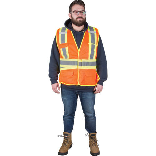 Flame-Resistant Surveyor Vest, High Visibility Orange, X-Large, Polyester Auto-Cam