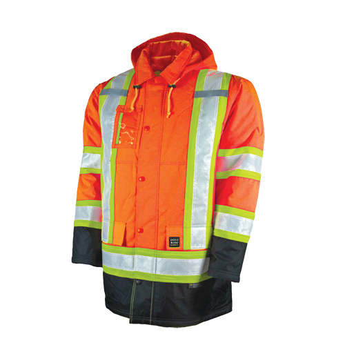 Lined Safety Parka, High Visibility Orange, Large Auto-Cam