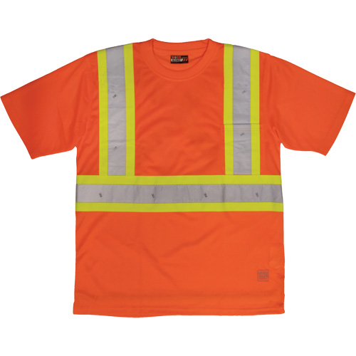 Short-Sleeved Safety T-Shirt with Pocket, Polyester, Large, High Visibility Orange Auto-Cam