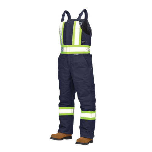 Duck Lined Safety Overalls, Cotton, Large, Navy Blue Auto-Cam