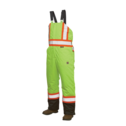 Lined Safety Overalls, Polyester/Polyurethane, Large, High Visibility Lime-Yellow Auto-Cam