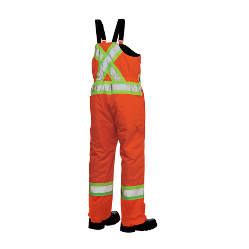 Lined Safety Overalls, Polyester/Polyurethane, Large, High Visibility Orange Auto-Cam