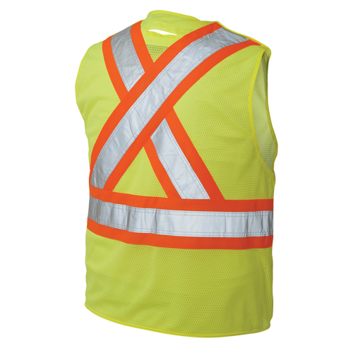 Veste de s&eacute;curit&eacute; d&eacute;tachable en cinq points, Jaune lime haute visibilit&eacute;, Grand/T-Grand, Polyester Auto-Cam