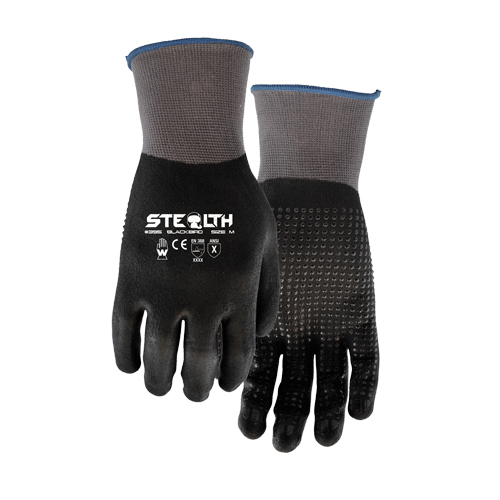 Gants 395 Stealth Blackbird, 11/2T-Grand, R&ecirc;vetement Mousse de nitrile, Calibre 15, Enveloppe en Nylon Auto-Cam
