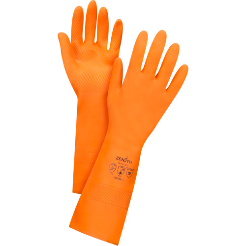 Gants orange de premi&egrave;re qualit&eacute; r&eacute;sistants aux produits chimiques, Taille Moyen/8, 13" lo, Latex de caoutchouc, Doublure en Ouat&eacute;e, 28 mils Auto-Cam
