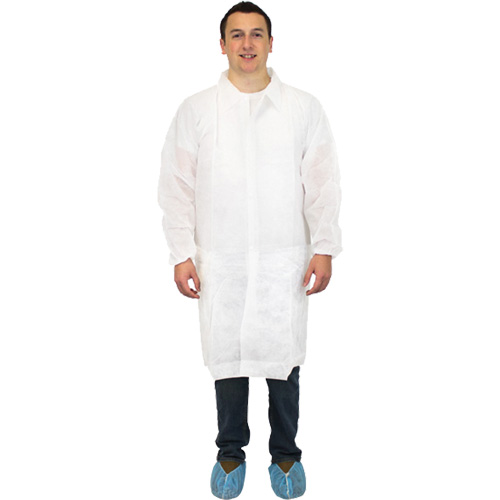 Lab Coat, Polypropylene, White, Large Auto-Cam