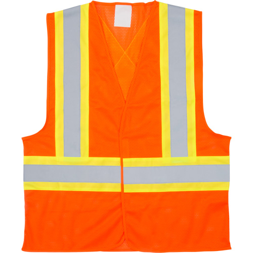 Traffic Safety Vest, High Visibility Orange, X-Large, Polyester Auto-Cam