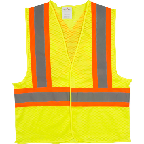 Traffic Safety Vest, High Visibility Lime-Yellow, X-Large, Polyester Auto-Cam