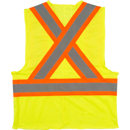 Traffic Safety Vest, High Visibility Lime-Yellow, X-Large, Polyester Auto-Cam