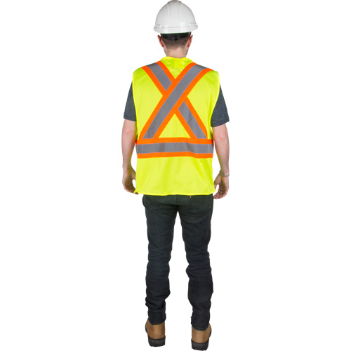 Traffic Safety Vest, High Visibility Lime-Yellow, X-Large, Polyester Auto-Cam