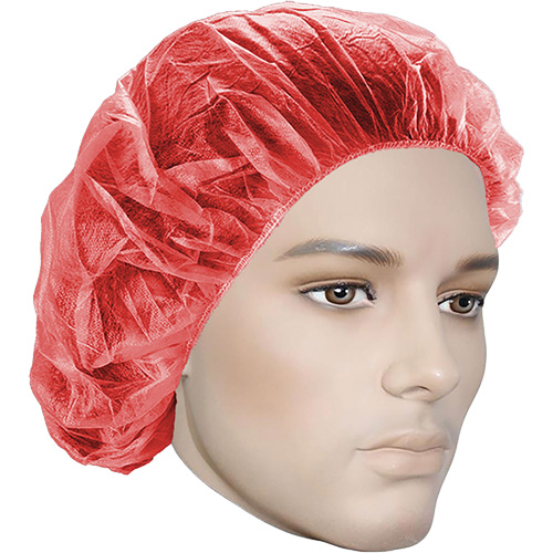 Bouffant Caps, Polypropylene, 21", Red Auto-Cam