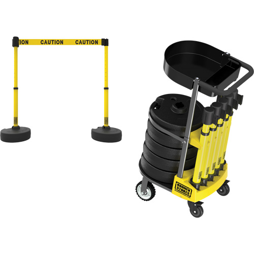 PLUS Barrier Post Cart Kit with Tray, 75' L, Metal, Yellow Auto-Cam