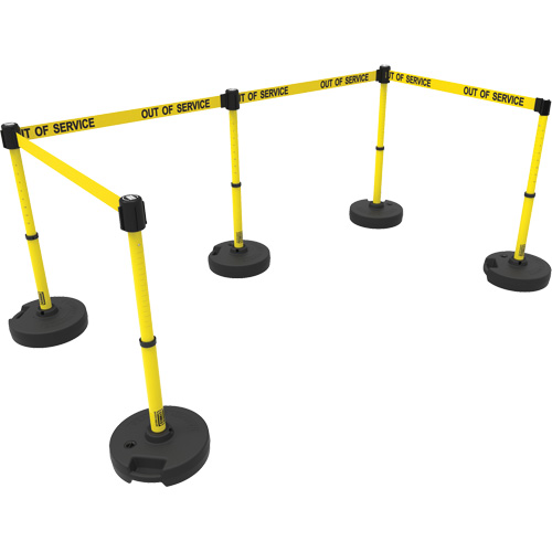 PLUS Barrier Post Set X5, Plastic, 42" H, Yellow Tape, 15' Tape Length Auto-Cam