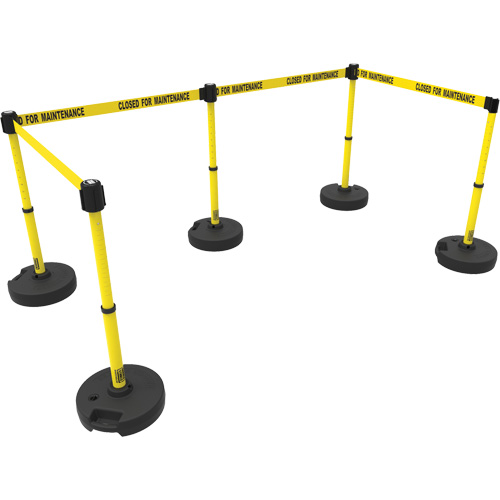 PLUS Barrier Post Set X5, Plastic, 42" H, Yellow Tape, 15' Tape Length Auto-Cam