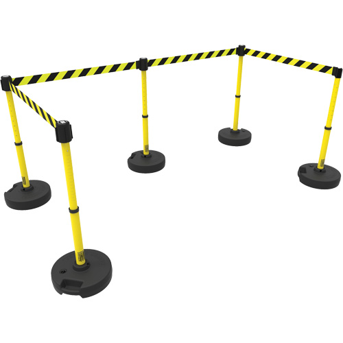 PLUS Barrier Post Set X5, Plastic, 42" H, Yellow Tape, 15' Tape Length Auto-Cam