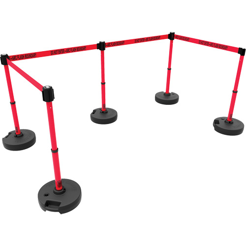 Ensemble de cinq montants pour barri&egrave;re PLUS, Plastique, 42" h, Ruban Rouge, Longueur du ruban 15' Auto-Cam