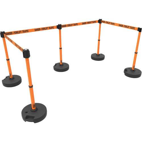 Ensemble de cinq montants pour barri&egrave;re PLUS, Plastique, 42" h, Ruban Orange, Longueur du ruban 15' Auto-Cam