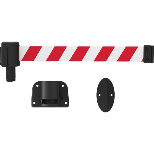 PLUS Wall Mount Barrier System, Plastic, Screw Mount, 15', Red and White Tape Auto-Cam