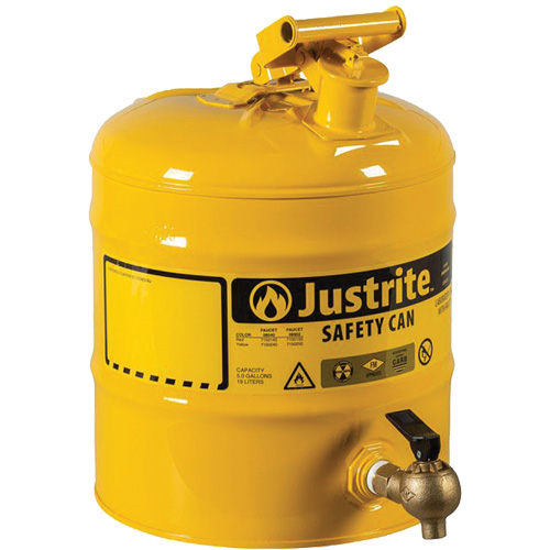 Safety Shelf Can, Type I, Steel, 5 US gal., Yellow, FM Approved Auto-Cam